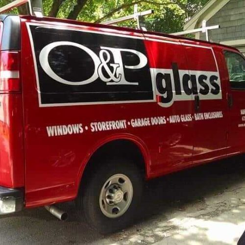 O&P Glass fleet vehicle lettering - augusta, me